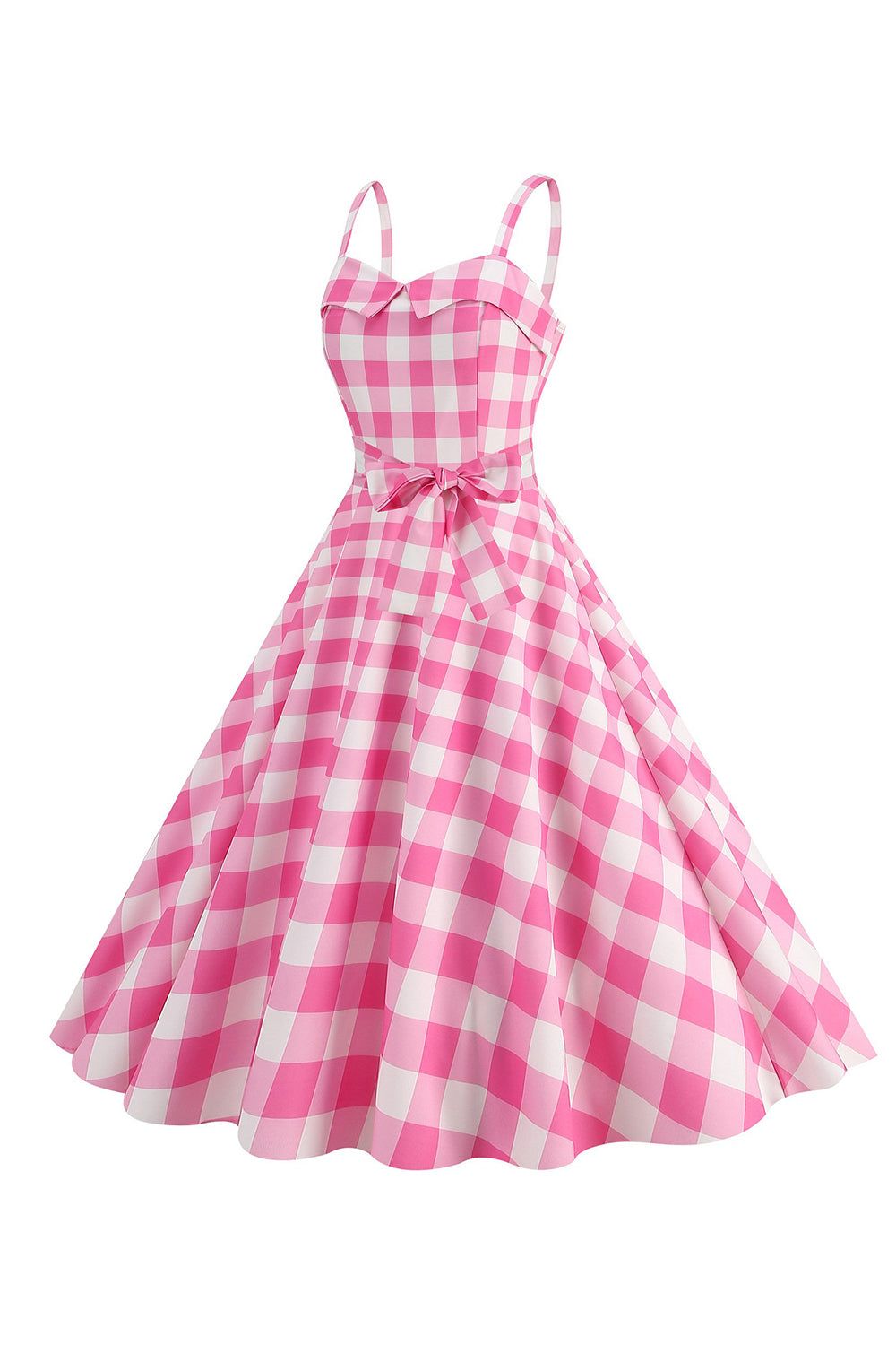 Plaid Pink Spaghetti Straps A Line 1950s Dress sold by Zapaka product image thumbnail 3