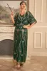 Sparkly Dark Green Flowers Sequins Long 1920s Dress with Accessories Set sold by Zapaka