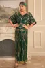 Sparkly Dark Green Flowers Sequins Long 1920s Dress with Accessories Set sold by Zapaka
