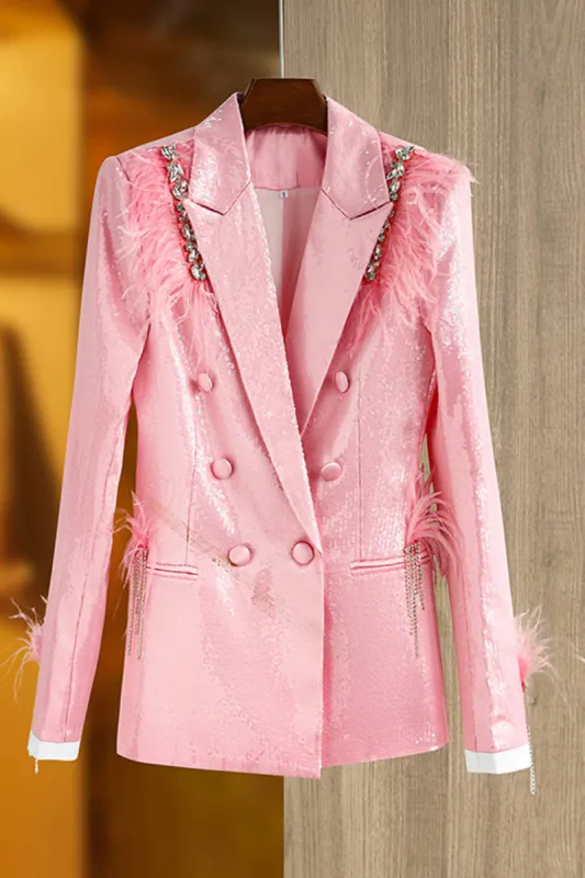 Glitter Pink Women Blazer with Feathers sold by Zapaka