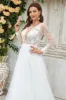 Deep V-Neck Ivory Tulle Sweep Train Wedding Dress with Lace sold by Zapaka
