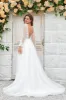 Deep V-Neck Ivory Tulle Sweep Train Wedding Dress with Lace sold by Zapaka