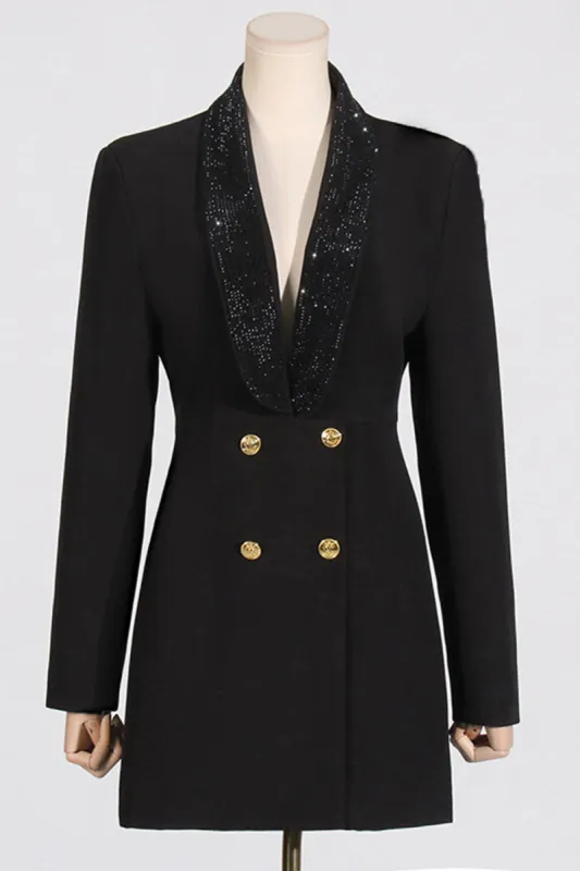 Sparkly Black Shawl Lapel Backless Beading Women's Blazer sold by Zapaka