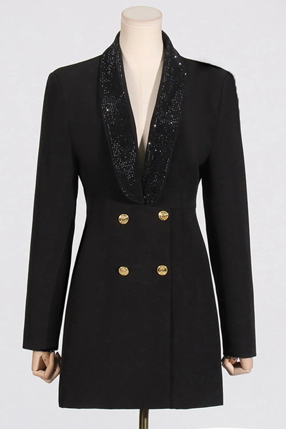 Sparkly Black Shawl Lapel Backless Beading Women's Blazer sold by Zapaka