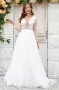 Deep V-Neck Ivory Tulle Sweep Train Wedding Dress with Lace sold by Zapaka