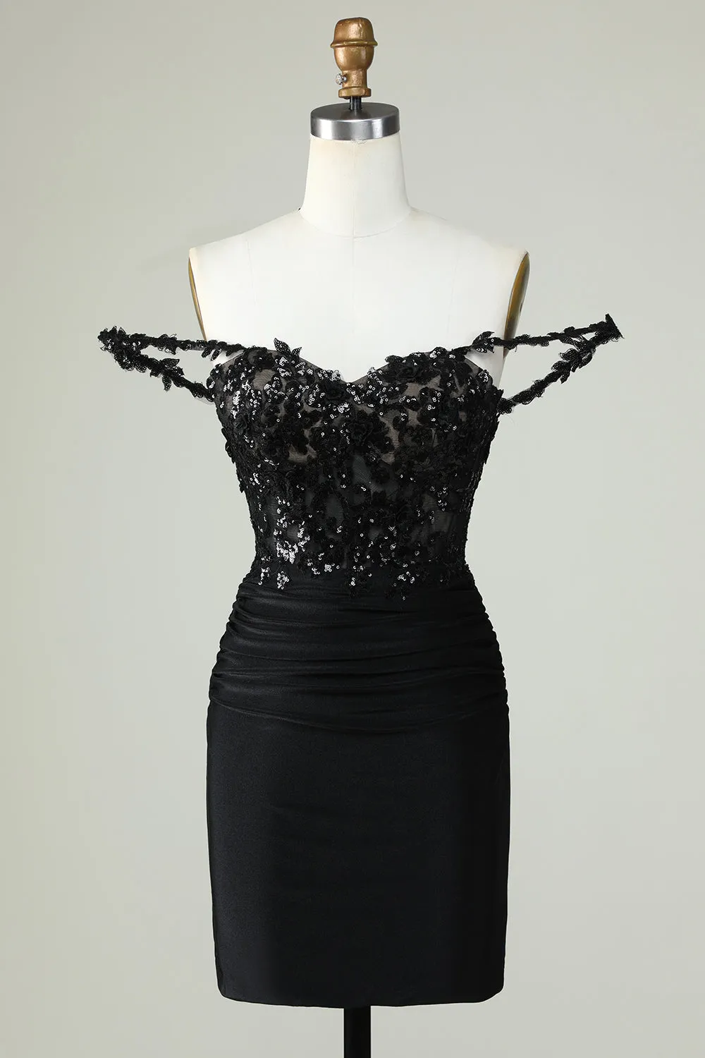 Sheath Spaghetti Straps Black Short Homecoming Dress with Appiques sold by Zapaka product image thumbnail 4