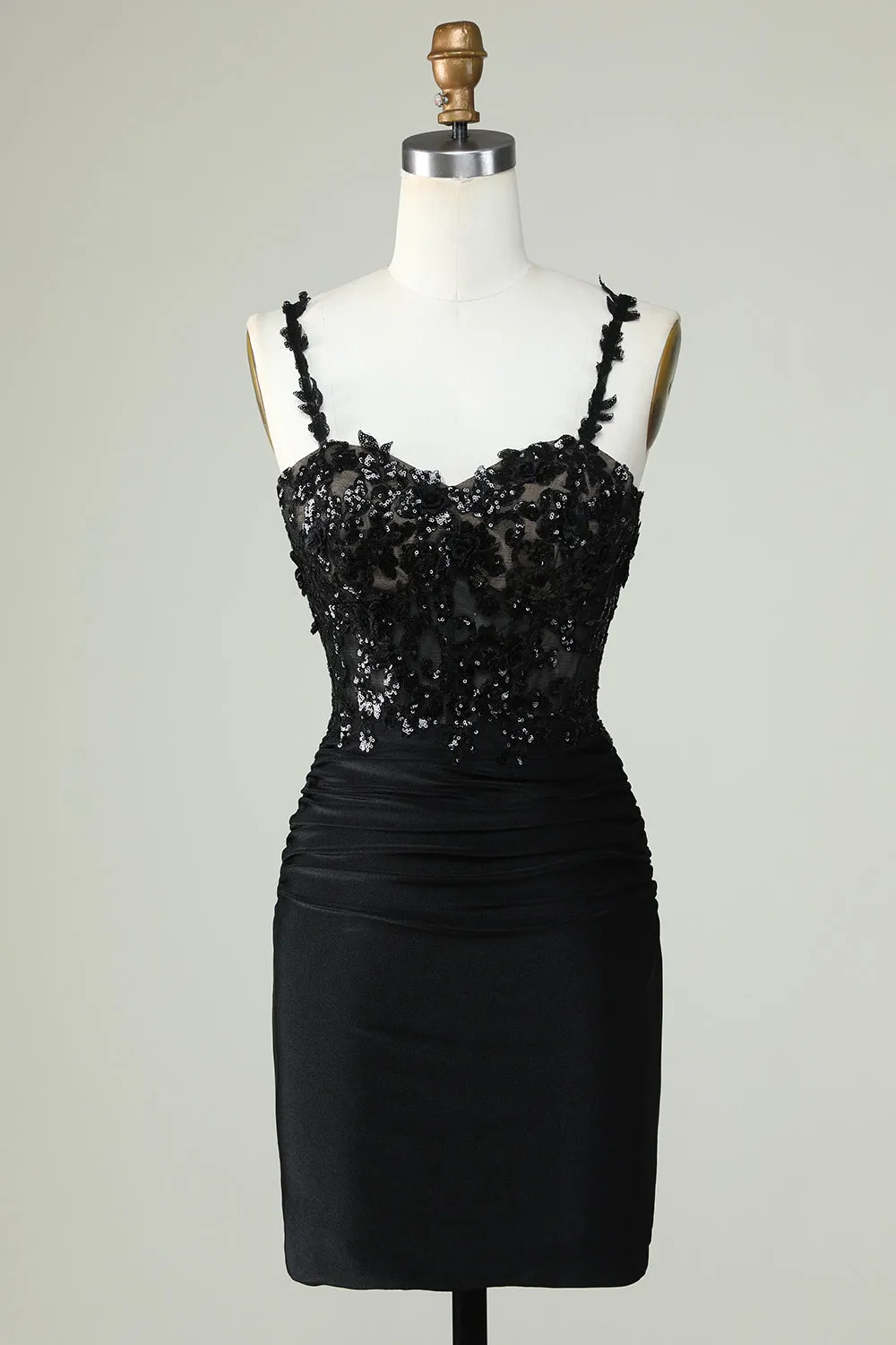 Sheath Spaghetti Straps Black Short Homecoming Dress with Appiques sold by Zapaka