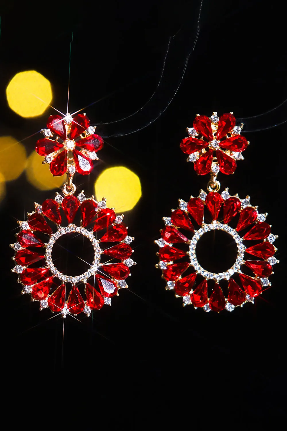 Red Fashionable Rhinestone Flower Earrings sold by Zapaka product image thumbnail 2