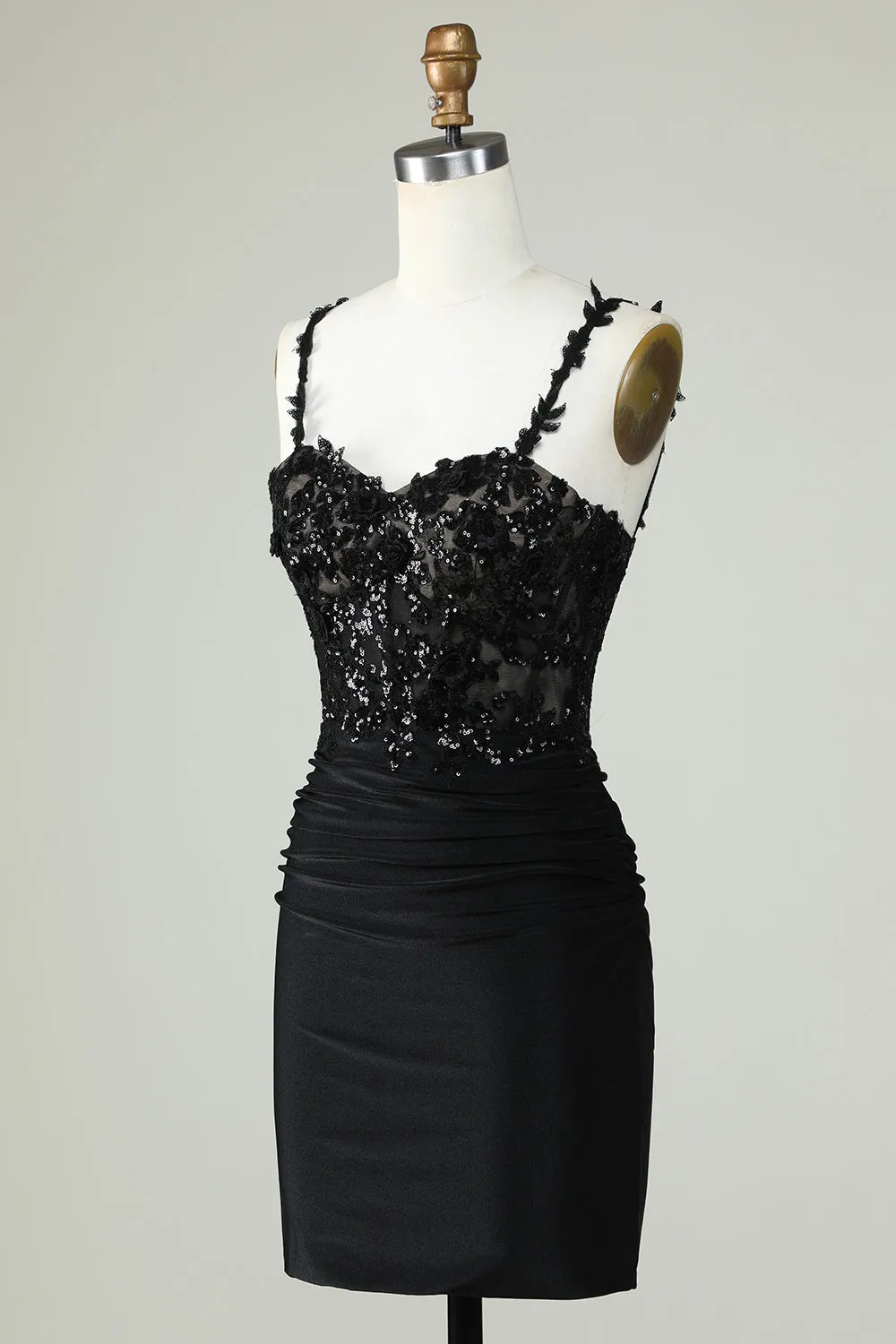 Sheath Spaghetti Straps Black Short Homecoming Dress with Appiques sold by Zapaka product image thumbnail 3