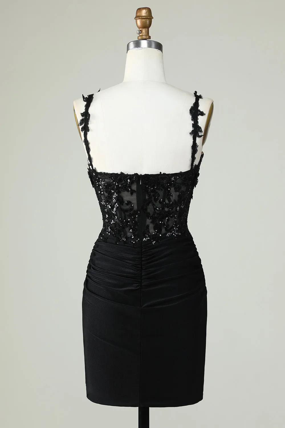 Sheath Spaghetti Straps Black Short Homecoming Dress with Appiques sold by Zapaka product image thumbnail 2