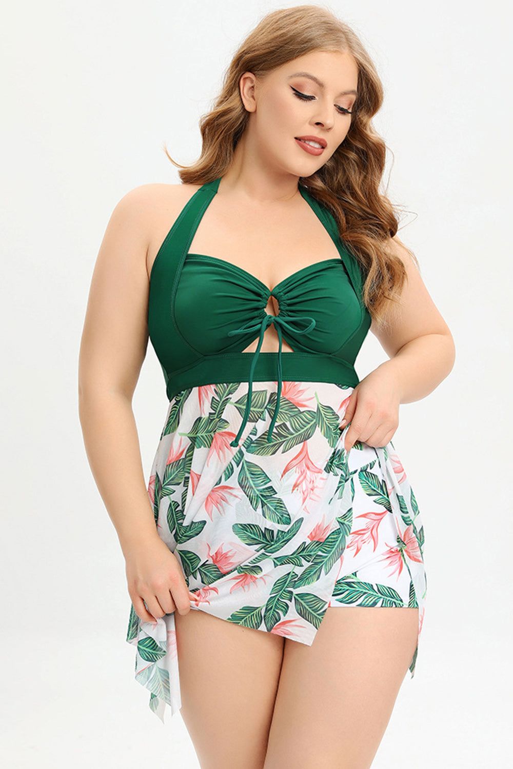 One Piece Halter Neck Black Printed Plus Size Swimwear sold by Zapaka