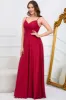 A Line Spaghetti Straps Burgundy Long Bridesmaid Dress sold by Zapaka