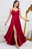 A Line Spaghetti Straps Burgundy Long Bridesmaid Dress sold by Zapaka