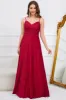 A Line Spaghetti Straps Burgundy Long Bridesmaid Dress sold by Zapaka