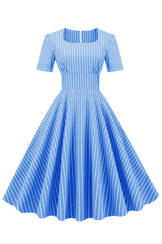 Stripes Short Sleeves 1950s Swing Dress sold by Zapaka