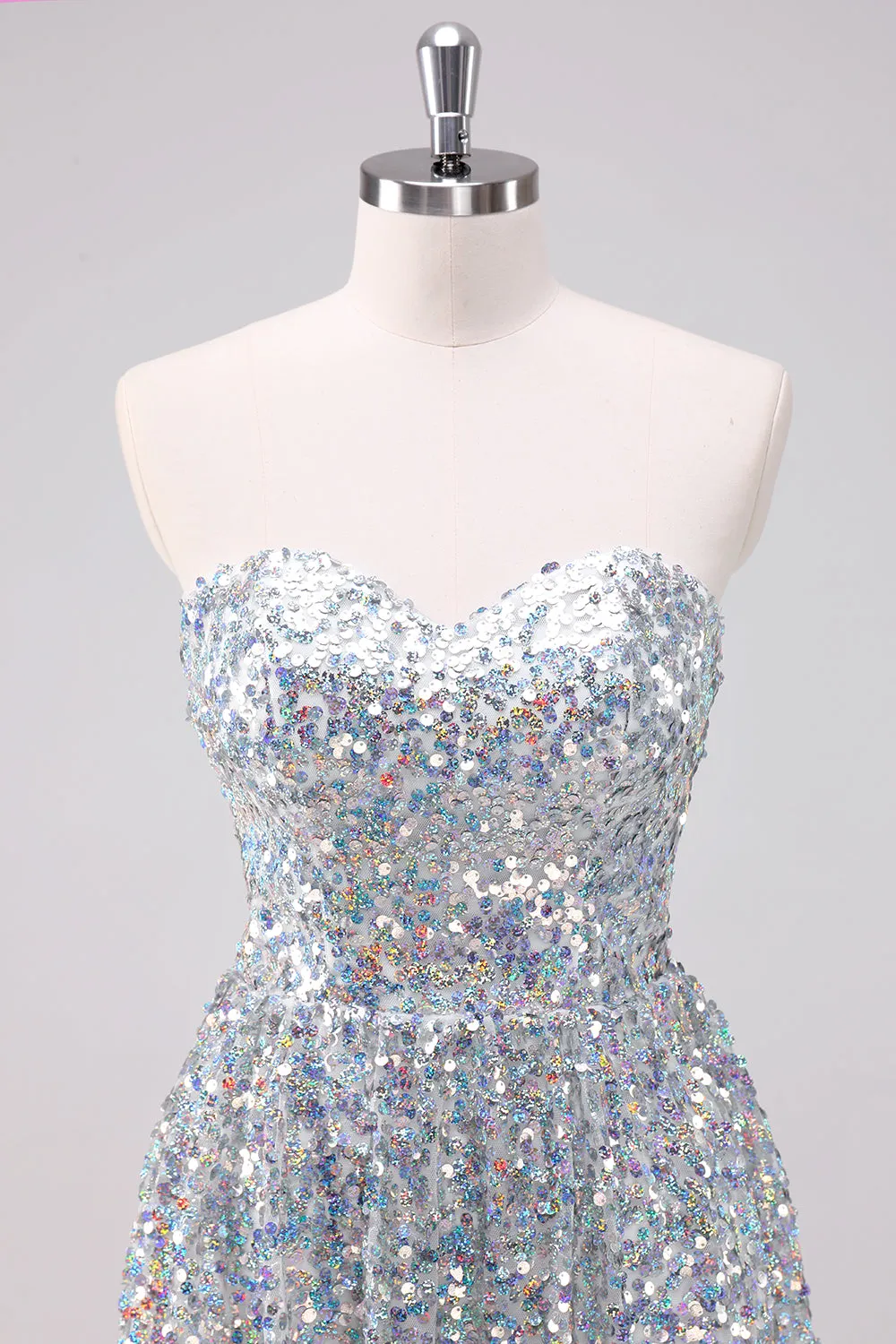 Sparkly Silver Sweetheart Asymmetric Short Homecoming Dress with Sequins sold by Zapaka product image thumbnail 4