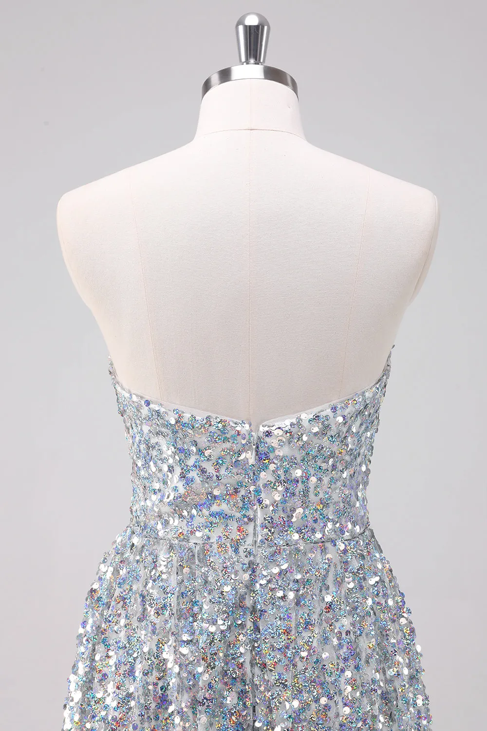 Sparkly Silver Sweetheart Asymmetric Short Homecoming Dress with Sequins sold by Zapaka product image thumbnail 5