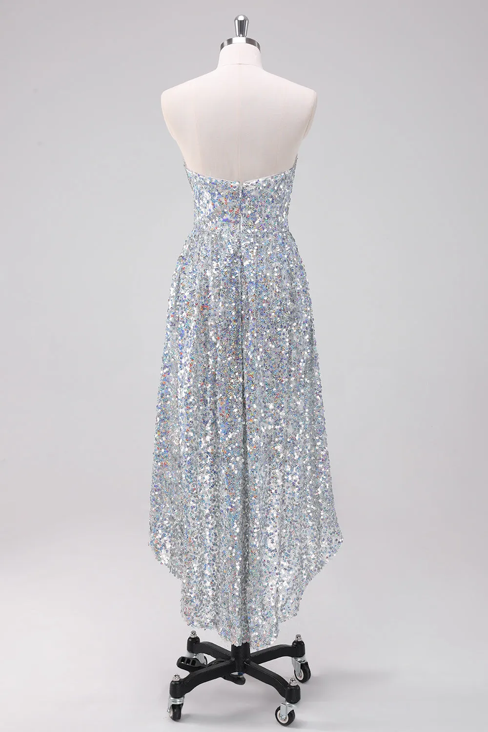 Sparkly Silver Sweetheart Asymmetric Short Homecoming Dress with Sequins sold by Zapaka product image thumbnail 2