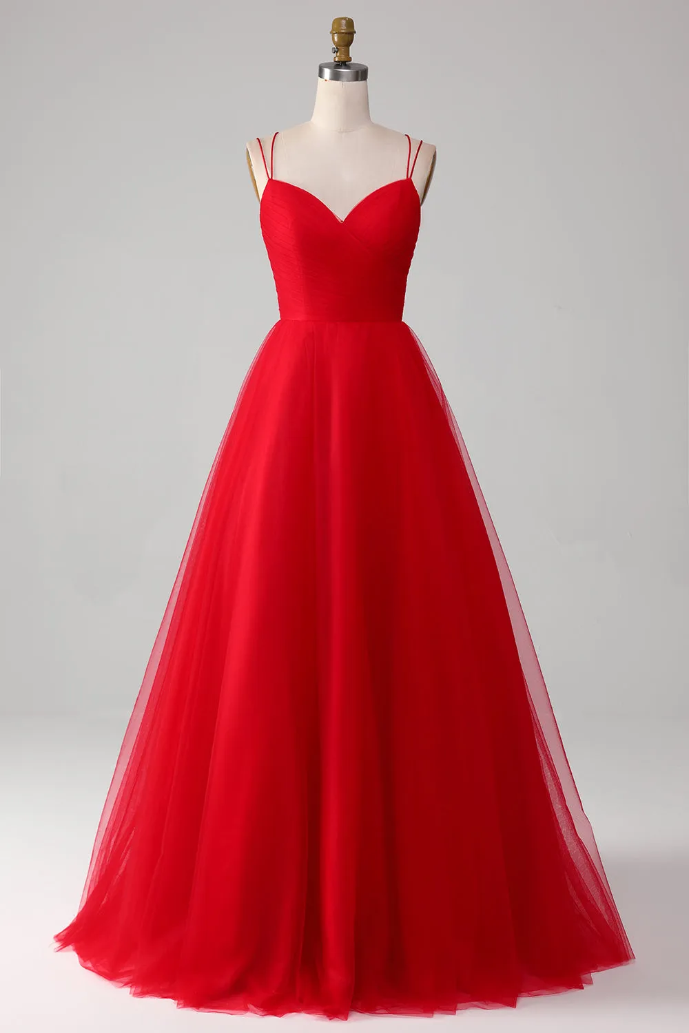 Spaghetti Straps A-Line Red Long Prom Dress wth Cross Criss Back sold by Zapaka