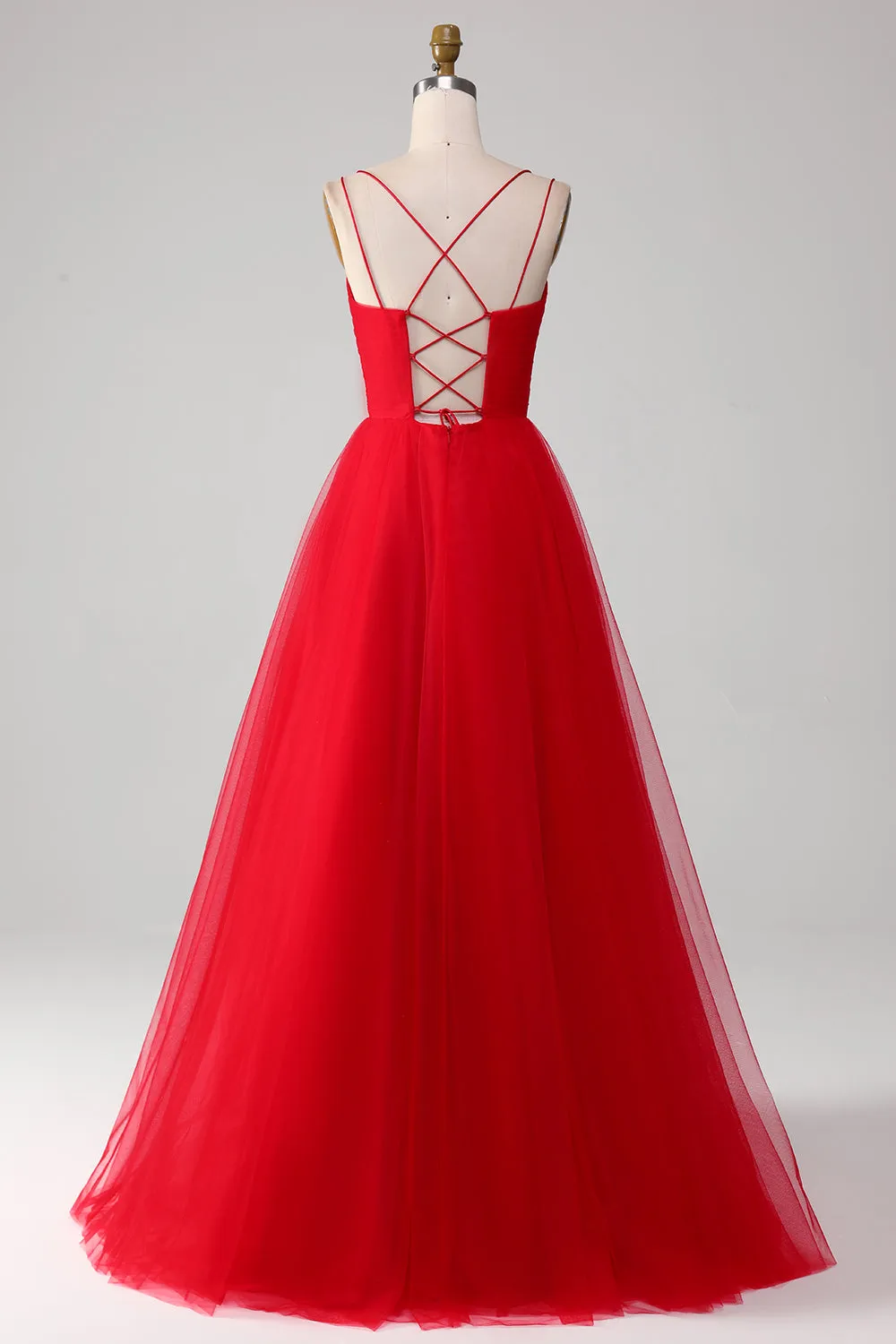 Spaghetti Straps A-Line Red Long Prom Dress wth Cross Criss Back sold by Zapaka product image thumbnail 2