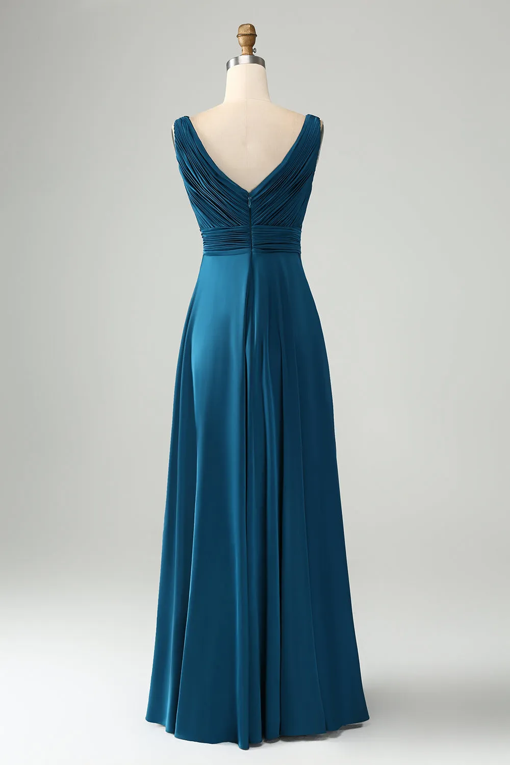 Ink Blue A Line V Neck Keyhole Long Bridesmaid Dress sold by Zapaka product image thumbnail 2