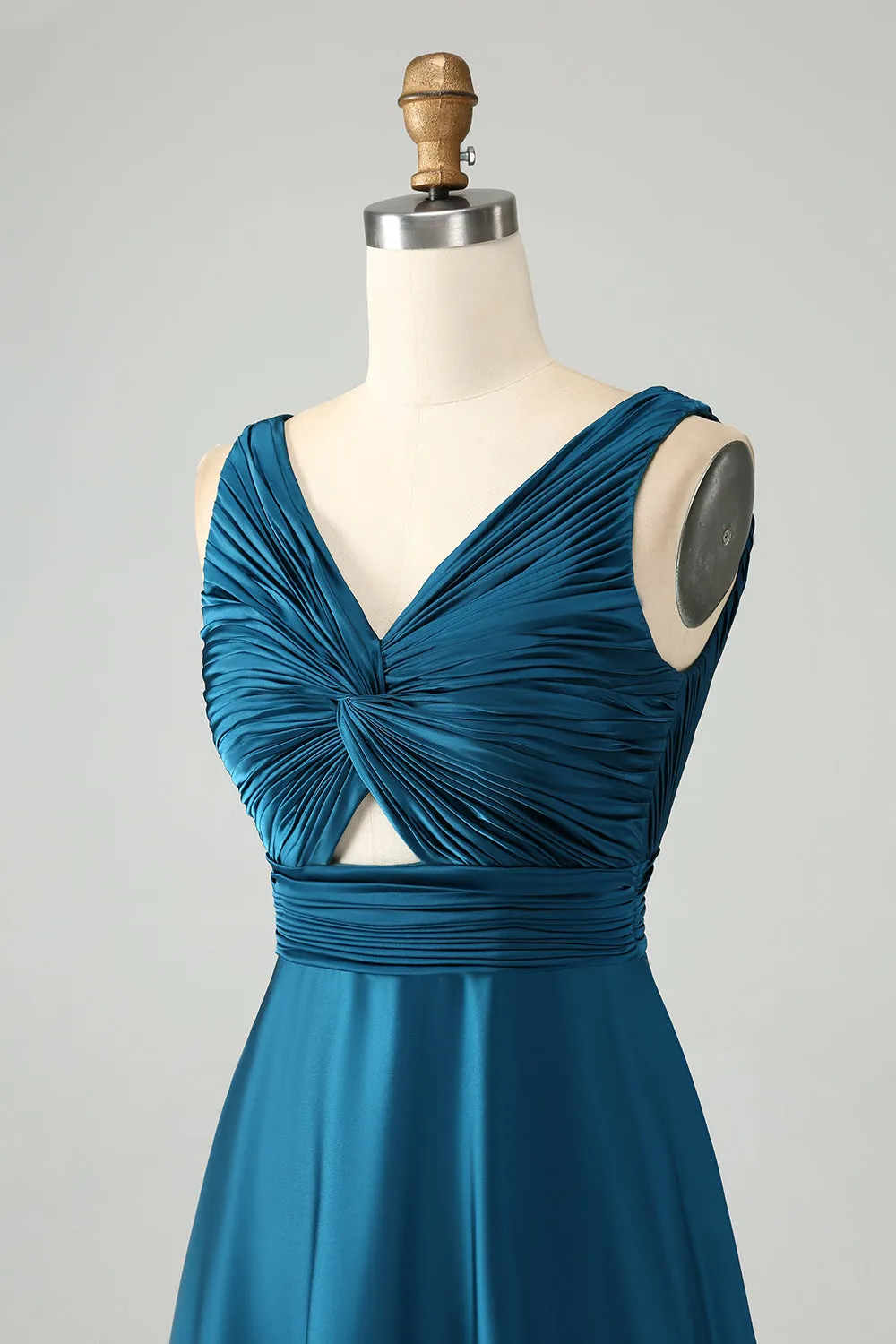 Ink Blue A Line V Neck Keyhole Long Bridesmaid Dress sold by Zapaka product image thumbnail 5