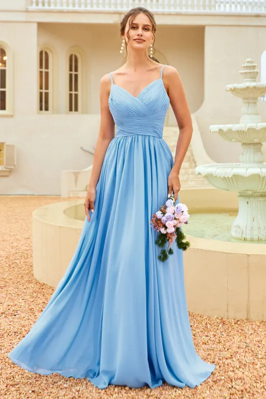 Ruffle Blue Bridesmaid Dress with Lace sold by Zapaka