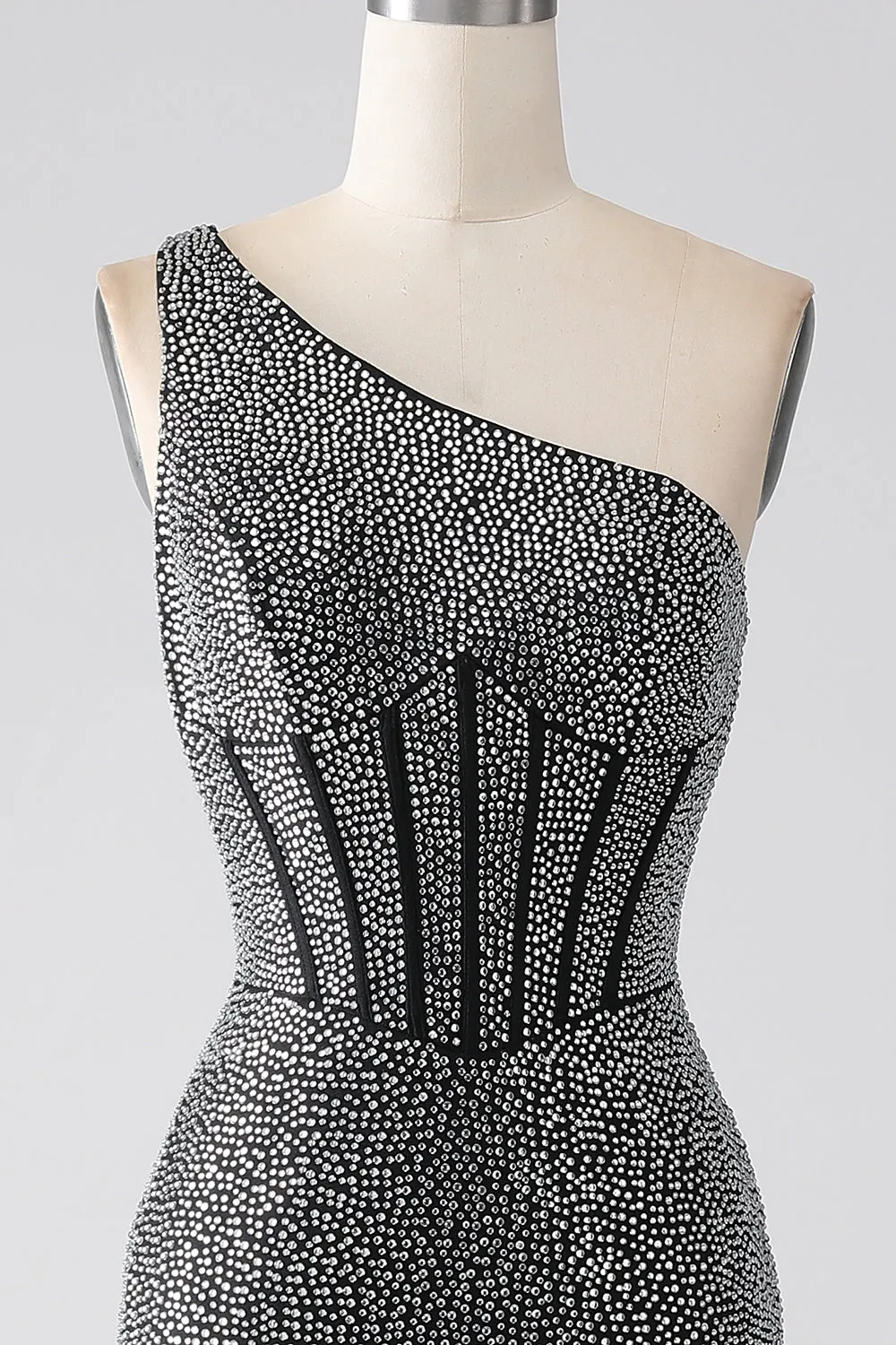 Sparkly Black Mermaid One Shoulder Corset Prom Dress sold by Zapaka product image thumbnail 4