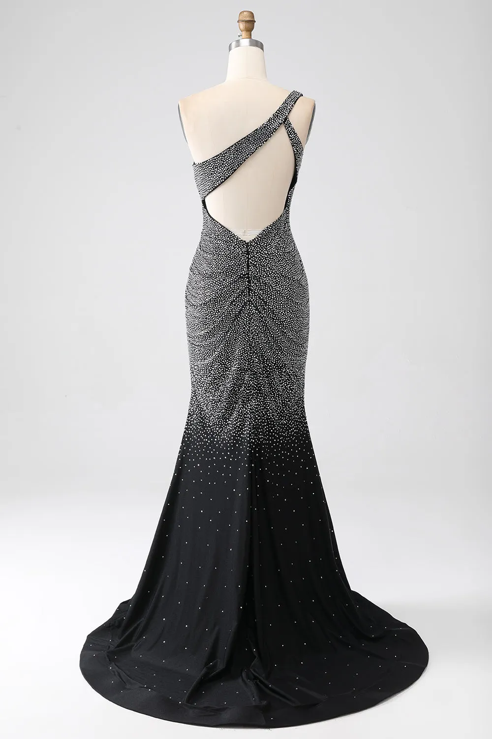 Sparkly Black Mermaid One Shoulder Corset Prom Dress sold by Zapaka product image thumbnail 2