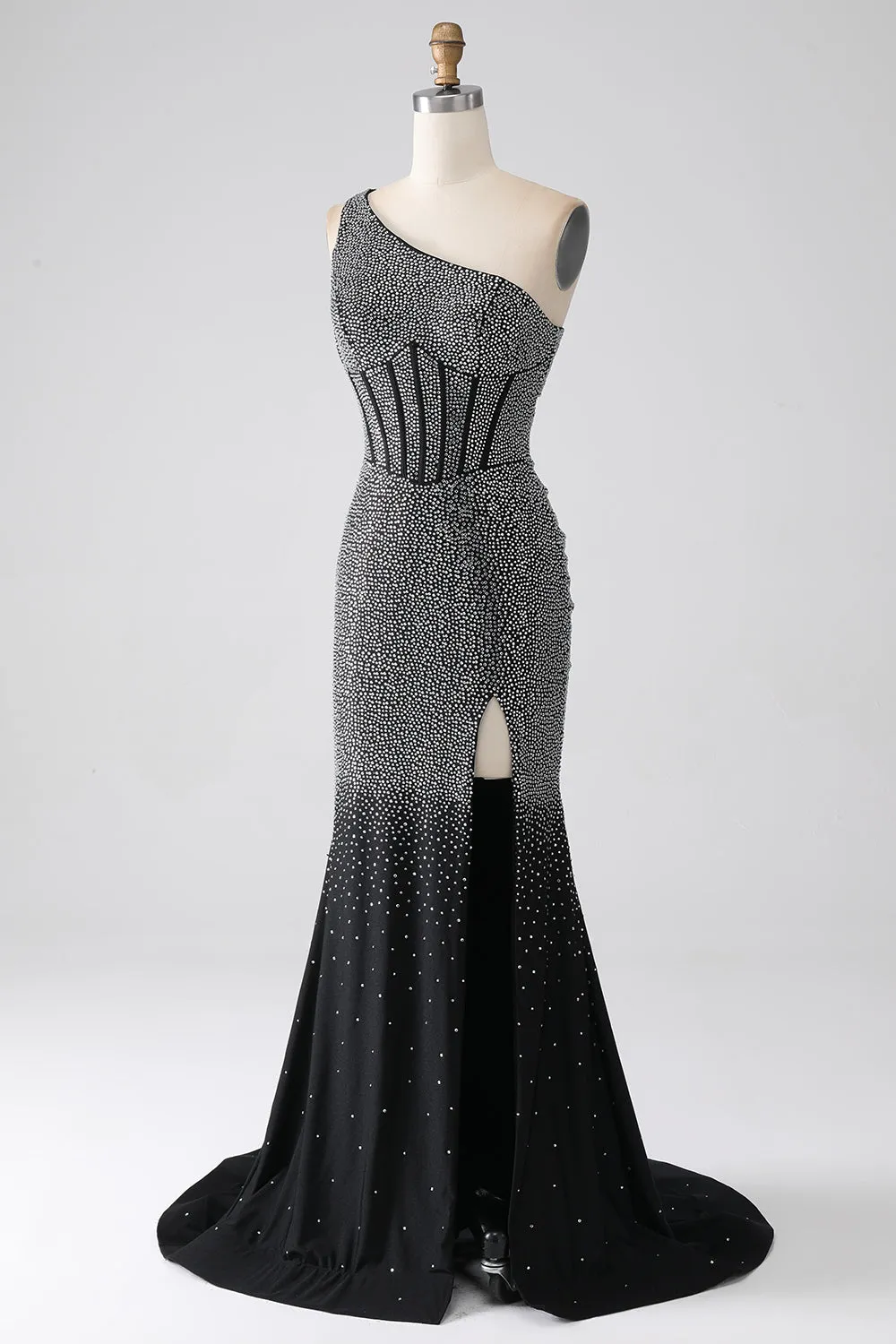 Sparkly Black Mermaid One Shoulder Corset Prom Dress sold by Zapaka product image thumbnail 3