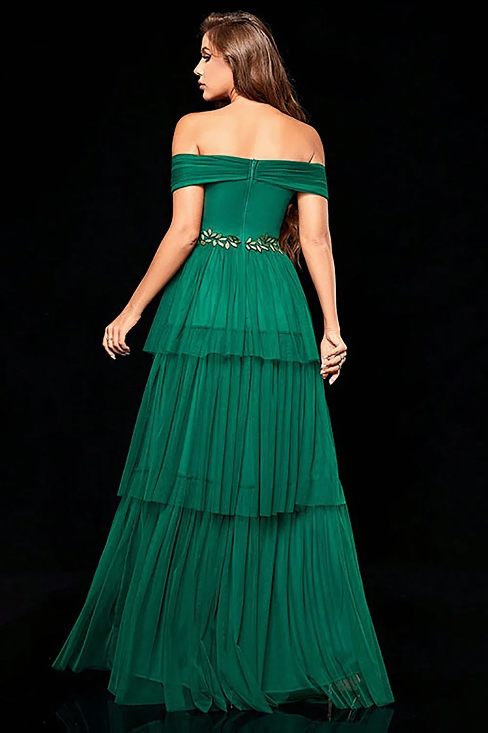Off the Shoulder Dark Green Tiered Prom Dress with Ruffles sold by Zapaka product image thumbnail 2