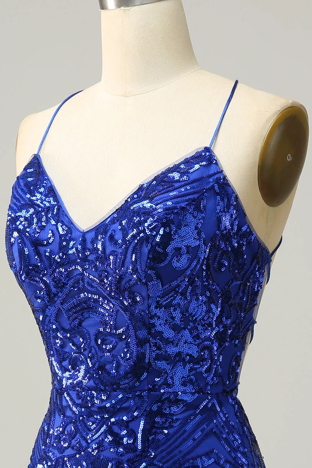 Sheath Spaghetti Straps Royal Blue Sequins Short Homecoming Dress sold by Zapaka product image thumbnail 5