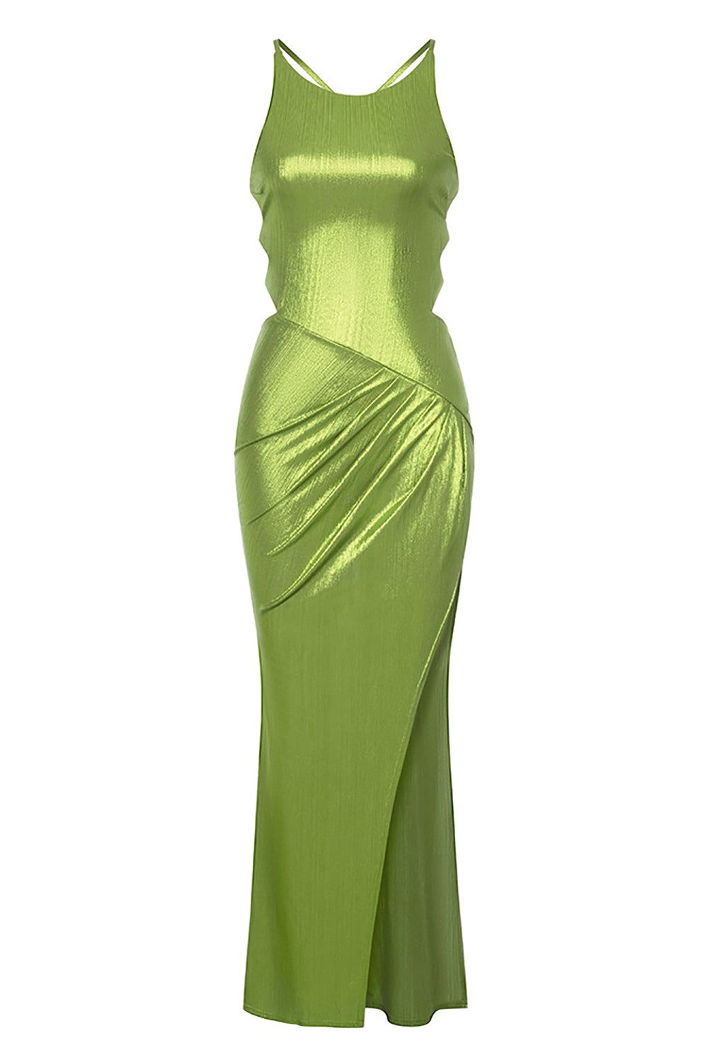 Green Sleeveless Lace Up Back Cocktail Dress With Slit sold by Zapaka product image thumbnail 5