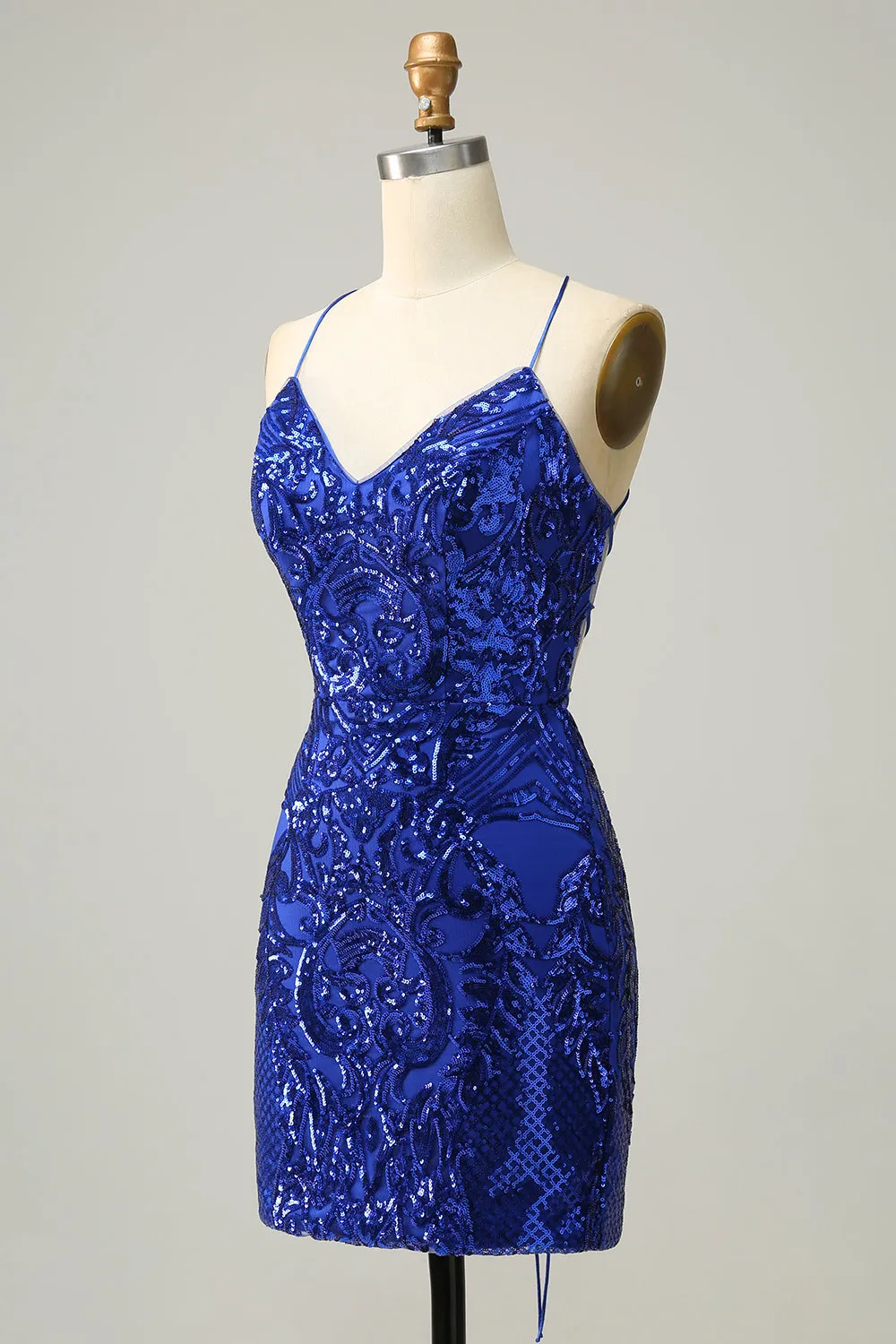 Sheath Spaghetti Straps Royal Blue Sequins Short Homecoming Dress sold by Zapaka product image thumbnail 3