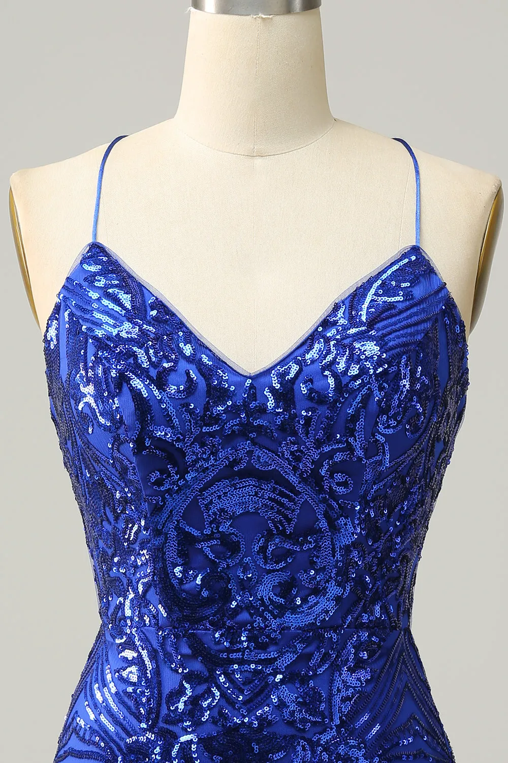 Sheath Spaghetti Straps Royal Blue Sequins Short Homecoming Dress sold by Zapaka product image thumbnail 4