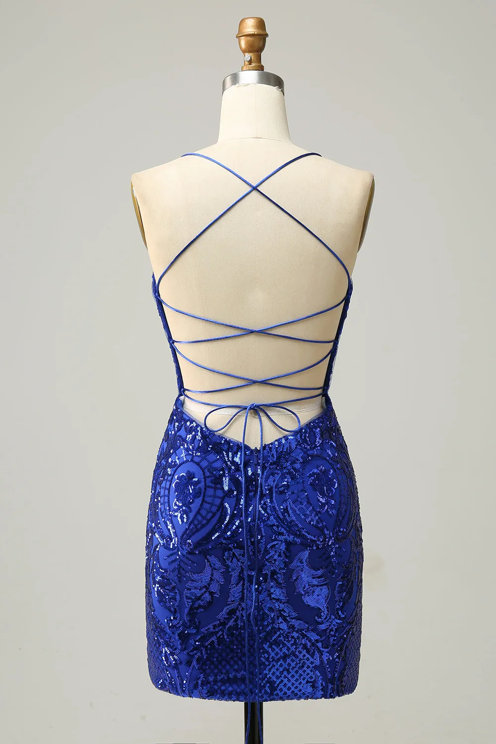 Sheath Spaghetti Straps Royal Blue Sequins Short Homecoming Dress sold by Zapaka product image thumbnail 2