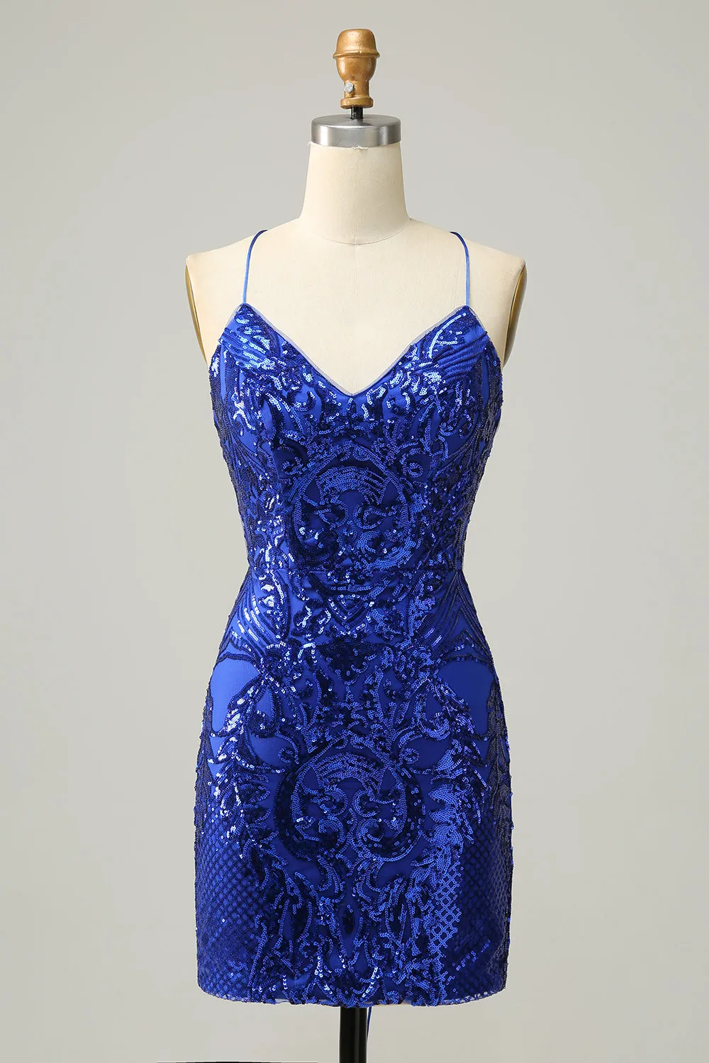 Sheath Spaghetti Straps Royal Blue Sequins Short Homecoming Dress sold by Zapaka