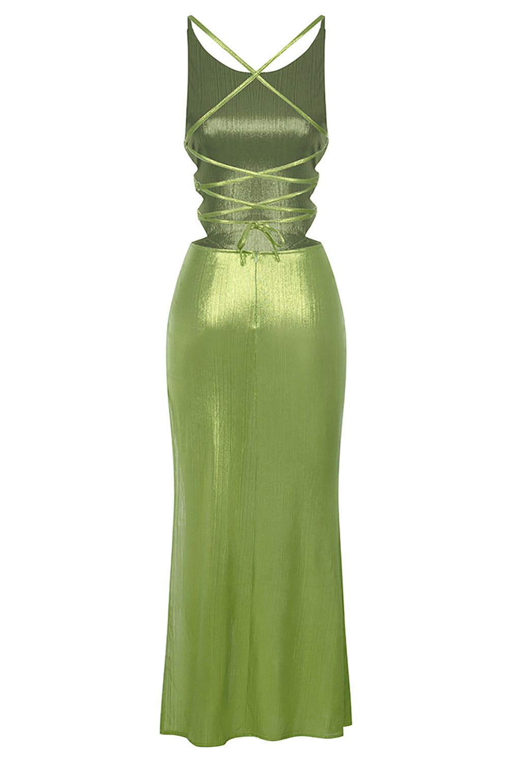 Green Sleeveless Lace Up Back Cocktail Dress With Slit sold by Zapaka product image thumbnail 4