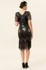 Black and Golden Short Sleeves Sequined Fringes 1920s Gatsby Flapper Dress with 20s Accessories Set sold by Zapaka