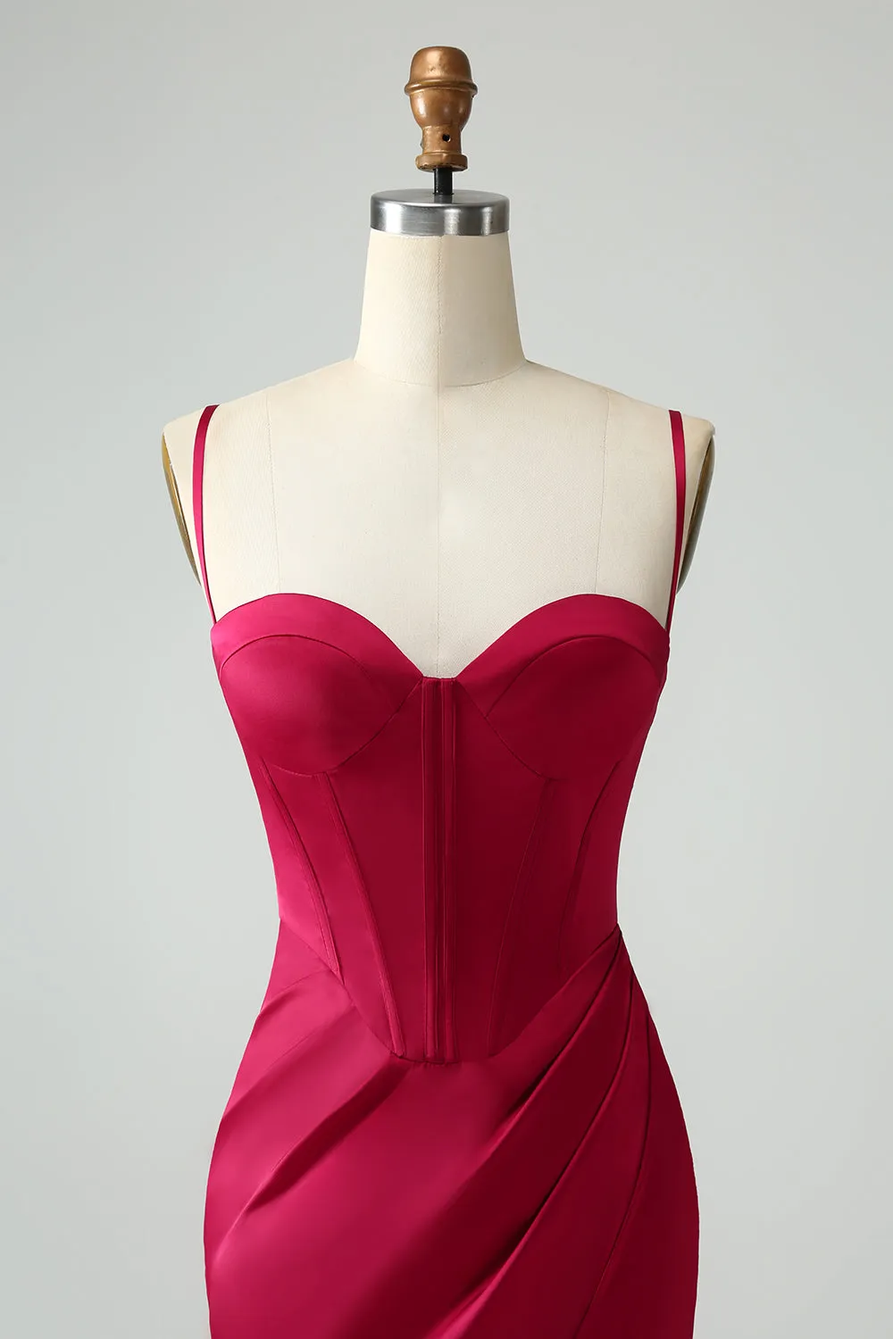 Burgundy Mermaid Spaghetti Straps Long Corset Prom Dress with Slit sold by Zapaka product image thumbnail 4