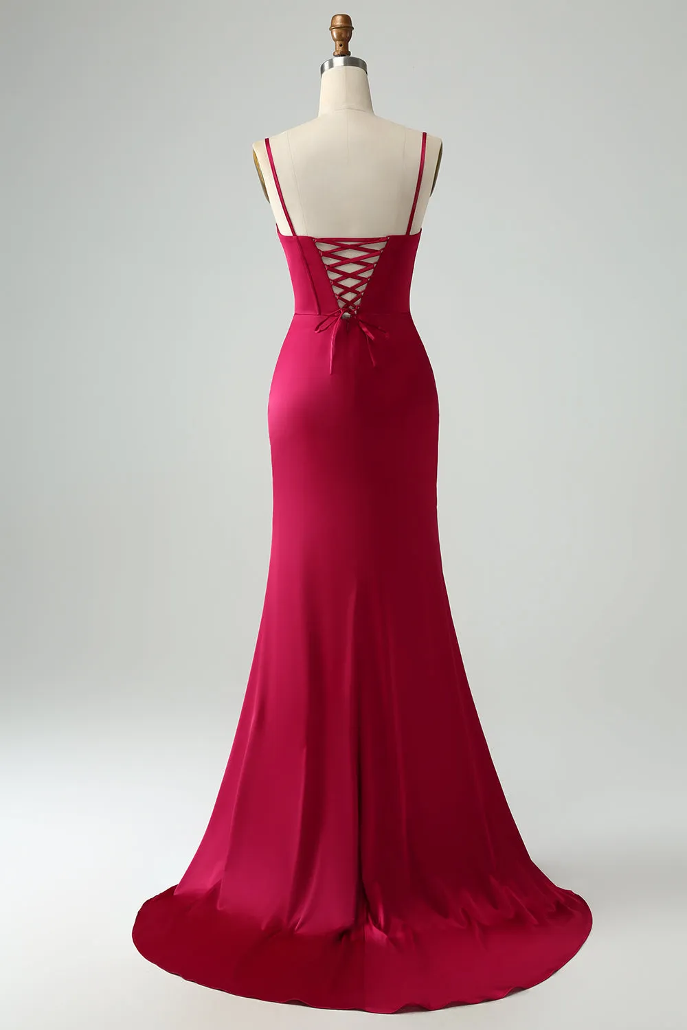 Burgundy Mermaid Spaghetti Straps Long Corset Prom Dress with Slit sold by Zapaka product image thumbnail 2