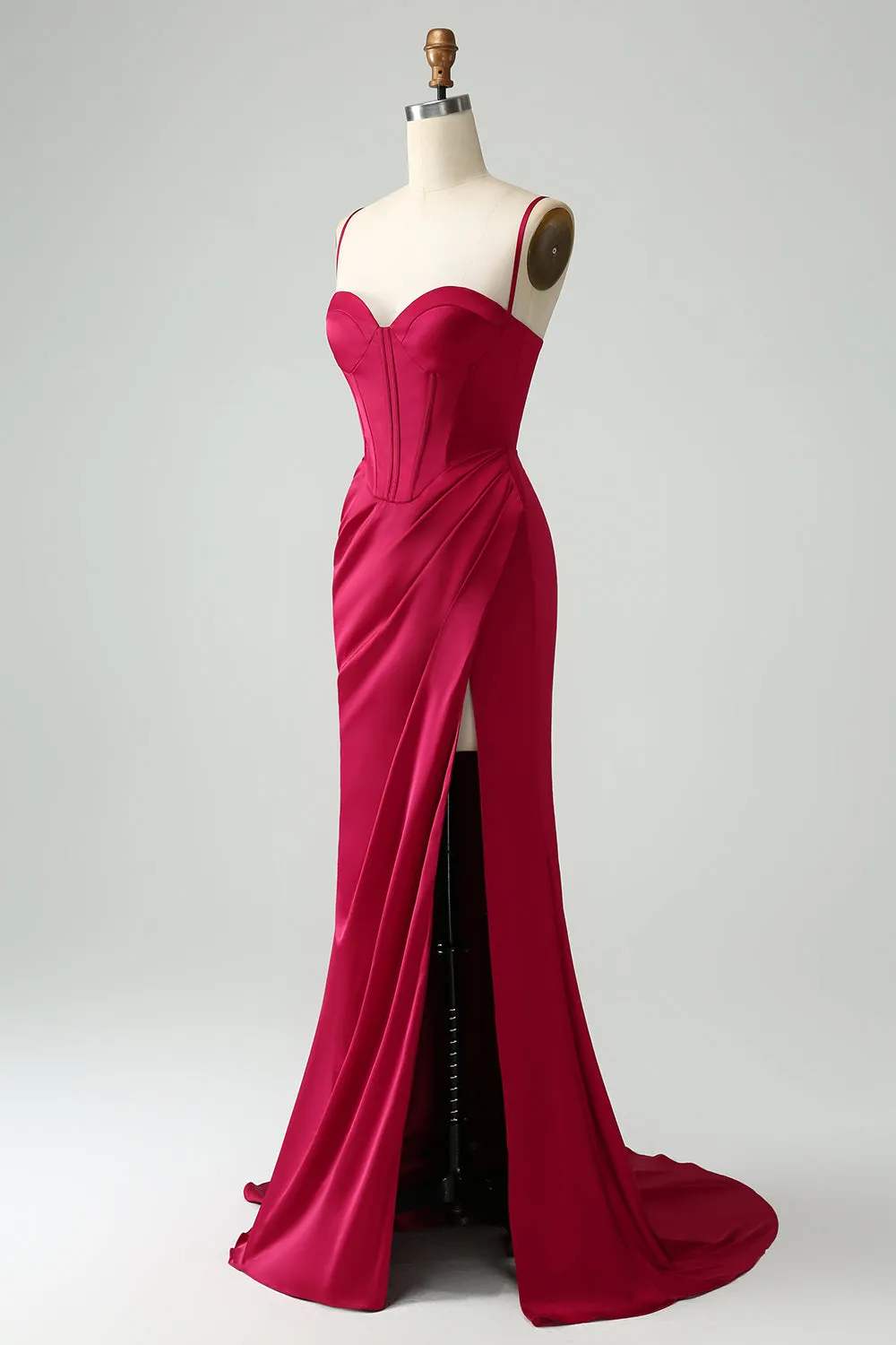Burgundy Mermaid Spaghetti Straps Long Corset Prom Dress with Slit sold by Zapaka product image thumbnail 3