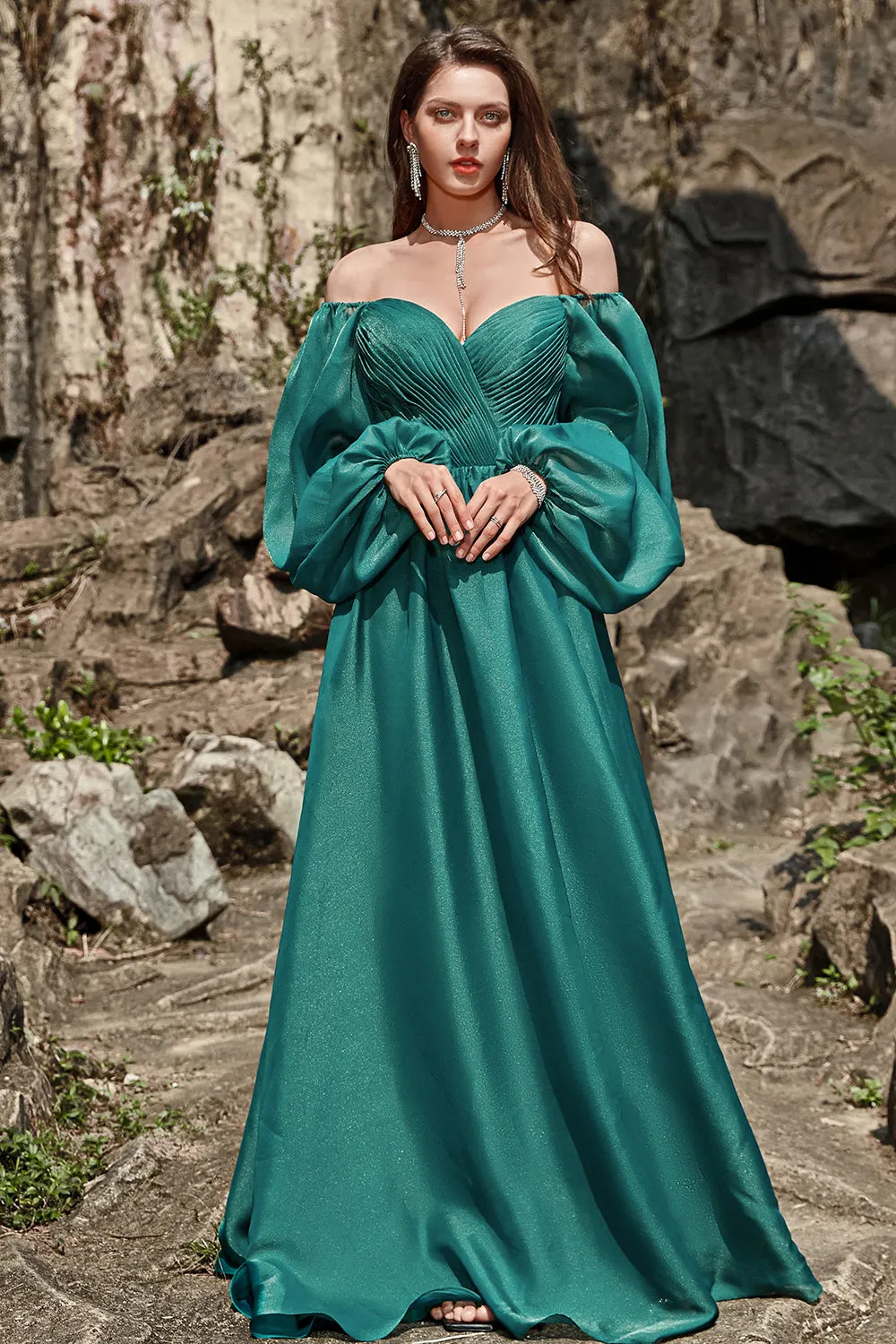 Off Shoulder Long Sleeves Prom Dress with Ruffles sold by Zapaka product image thumbnail 3