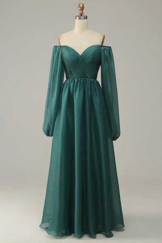 Off Shoulder Long Sleeves Prom Dress with Ruffles sold by Zapaka