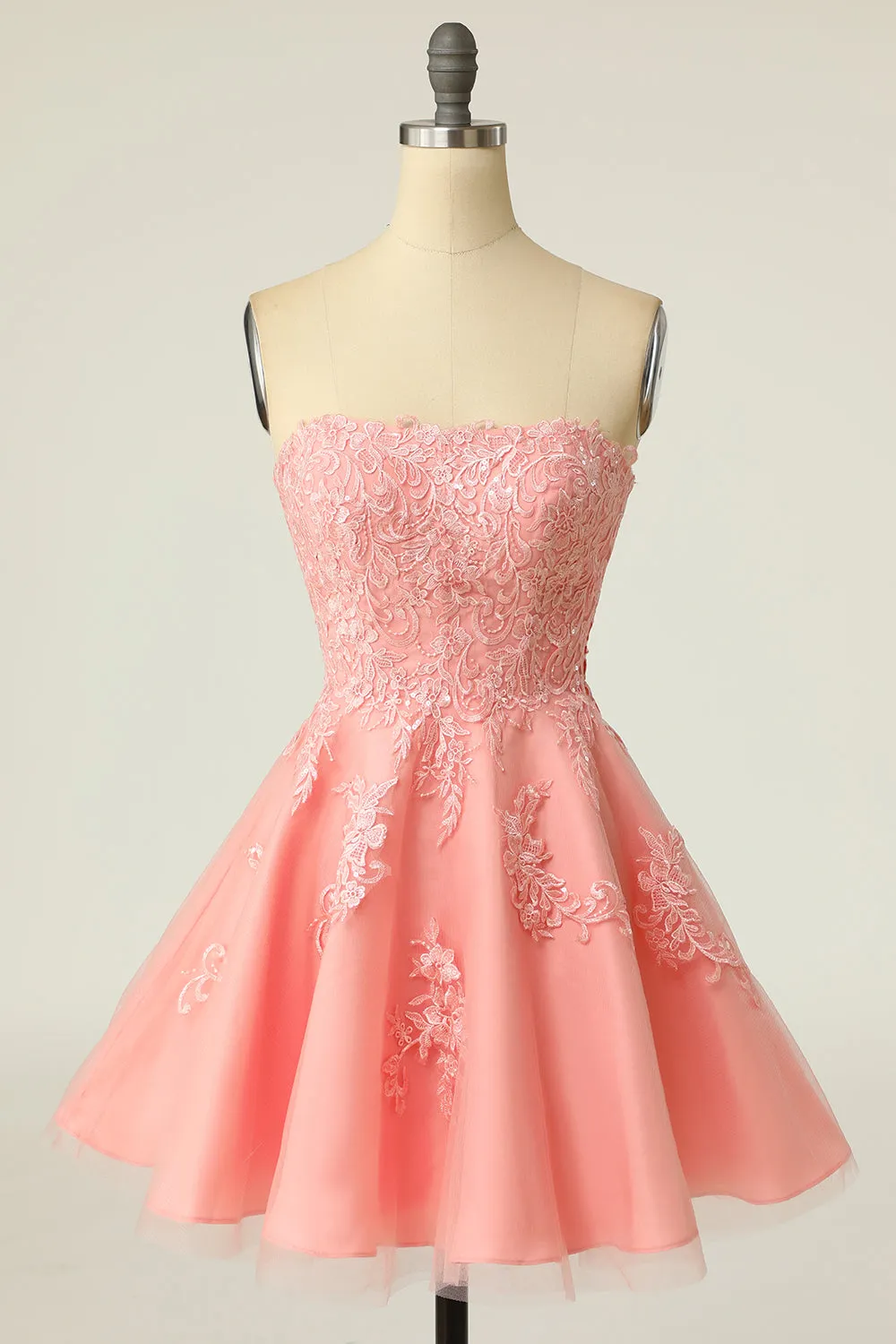 Blush Strapless Short Prom Dress with Appliques sold by Zapaka