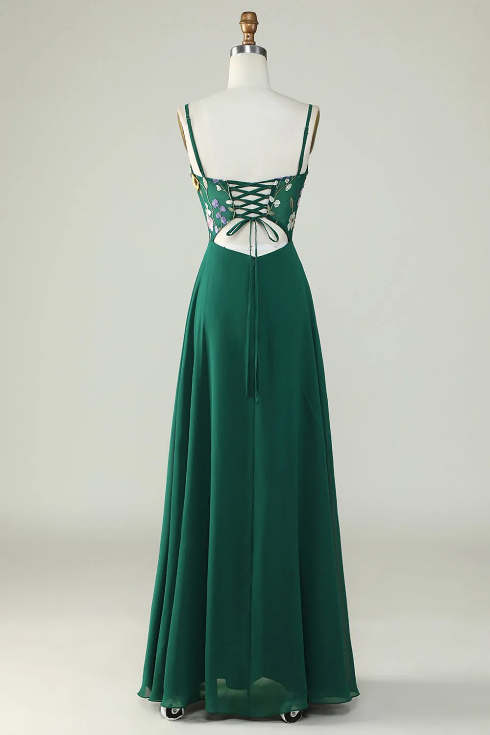 A-Line Spaghetti Straps Dark Green Long Bridesmaid Dress with 3D Flowers sold by Zapaka product image thumbnail 2