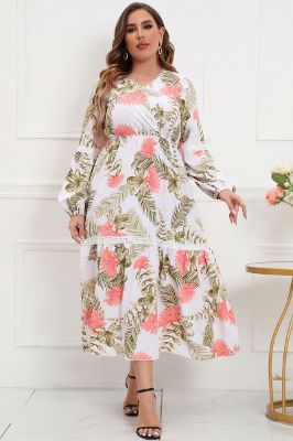 Plus Size White Floral Summer Maxi Dress sold by Zapaka