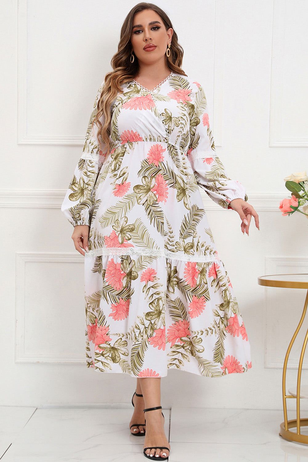 Plus Size White Floral Summer Maxi Dress sold by Zapaka