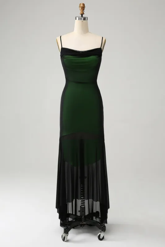Black Green Spaghetti Straps Mermaid Chiffon Bridesmaid Dress sold by Zapaka