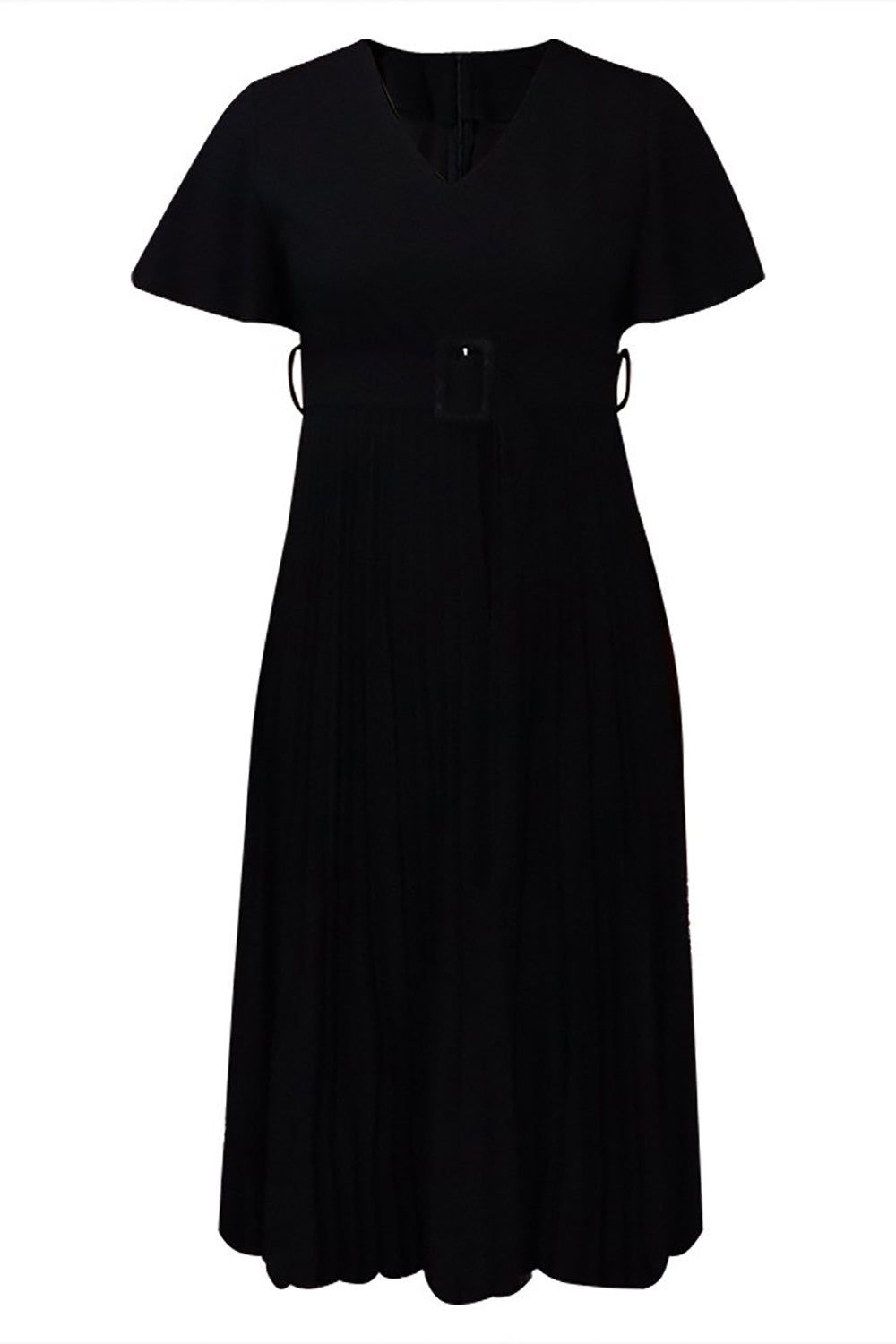 A-Line Black V-Neck Ruched Work Dress With Ruffle sleeves sold by Zapaka product image thumbnail 4